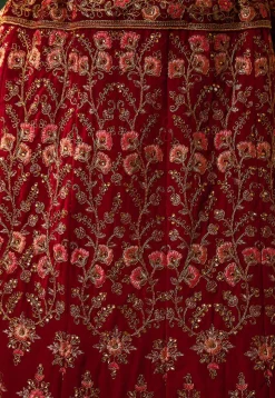 Embroidered Velvet Lehenga in Red