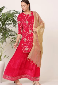 Embroidered Velvet Lehenga in Pink