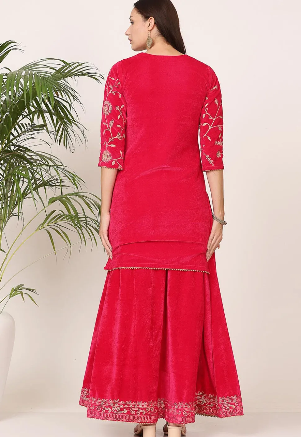 Embroidered Velvet Lehenga in Pink