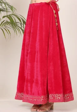 Embroidered Velvet Lehenga in Pink