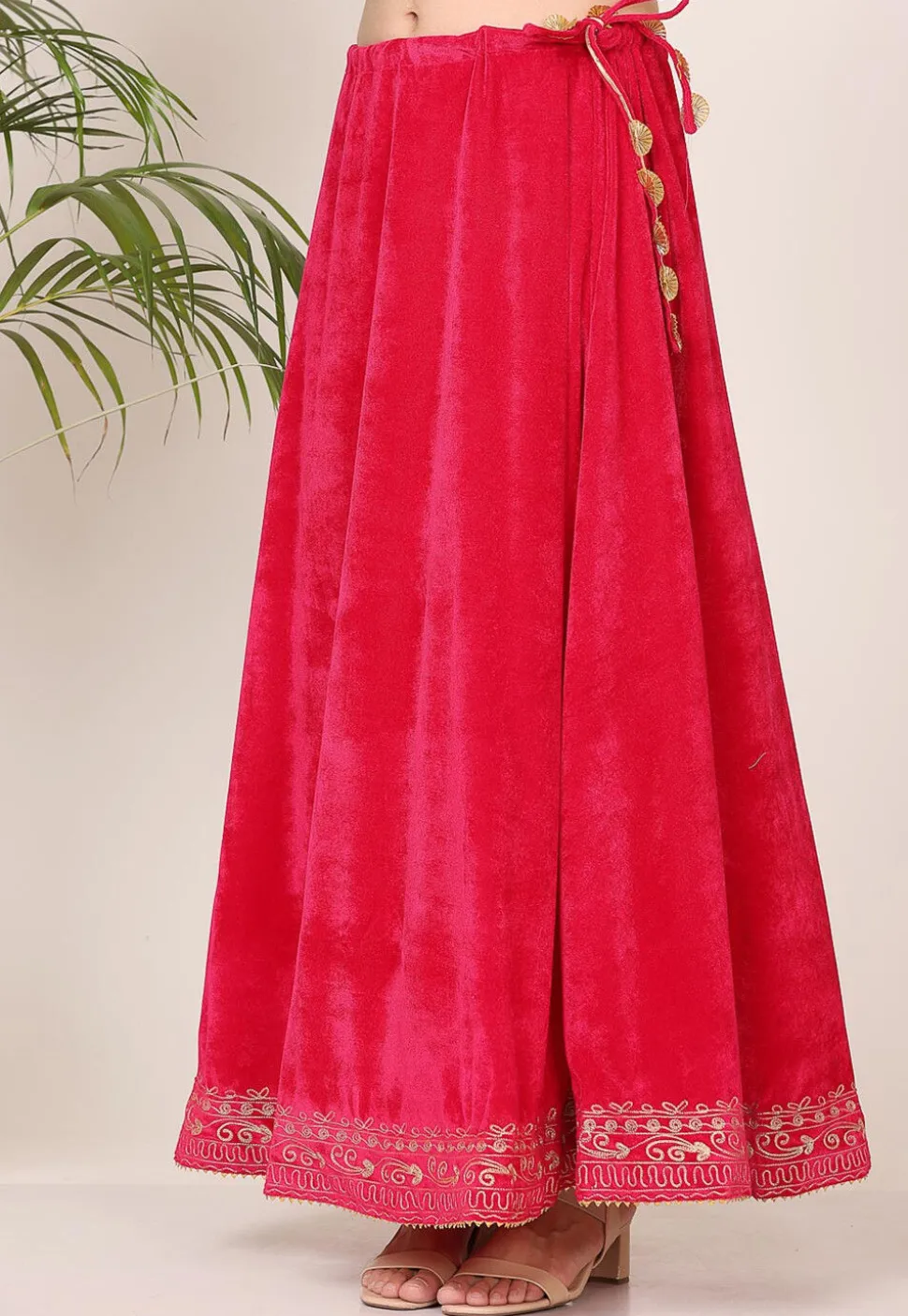 Embroidered Velvet Lehenga in Pink