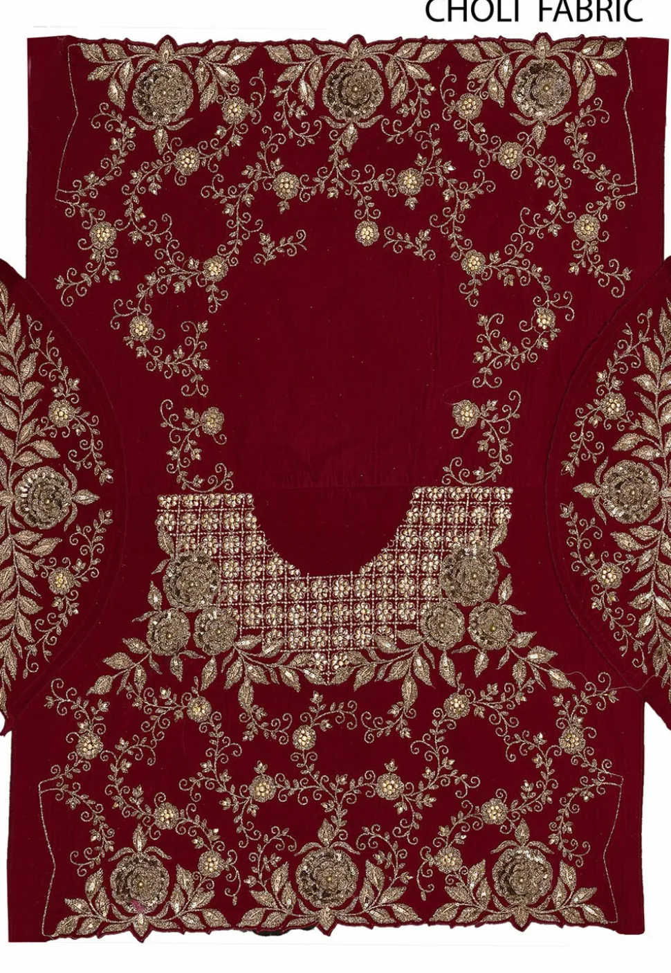 Embroidered Velvet Lehenga in Red