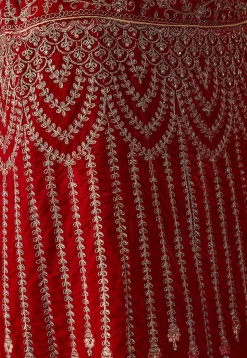 Embroidered Velvet Lehenga in Red