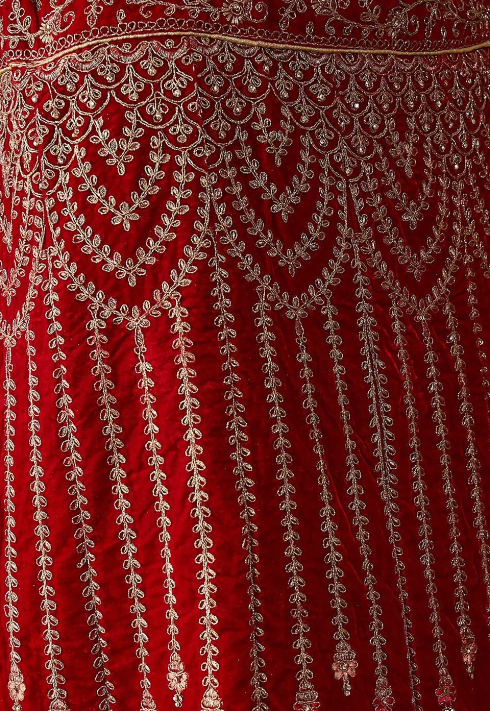 Embroidered Velvet Lehenga in Red
