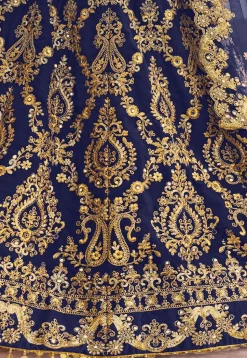 Embroidered Velvet Lehenga in Navy Blue