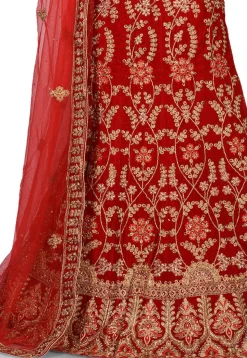Embroidered Velvet Lehenga in Red