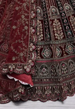 Embroidered Velvet Lehenga in Maroon