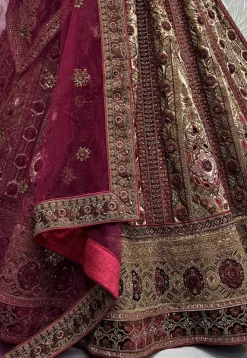 Embroidered Velvet Lehenga in Beige