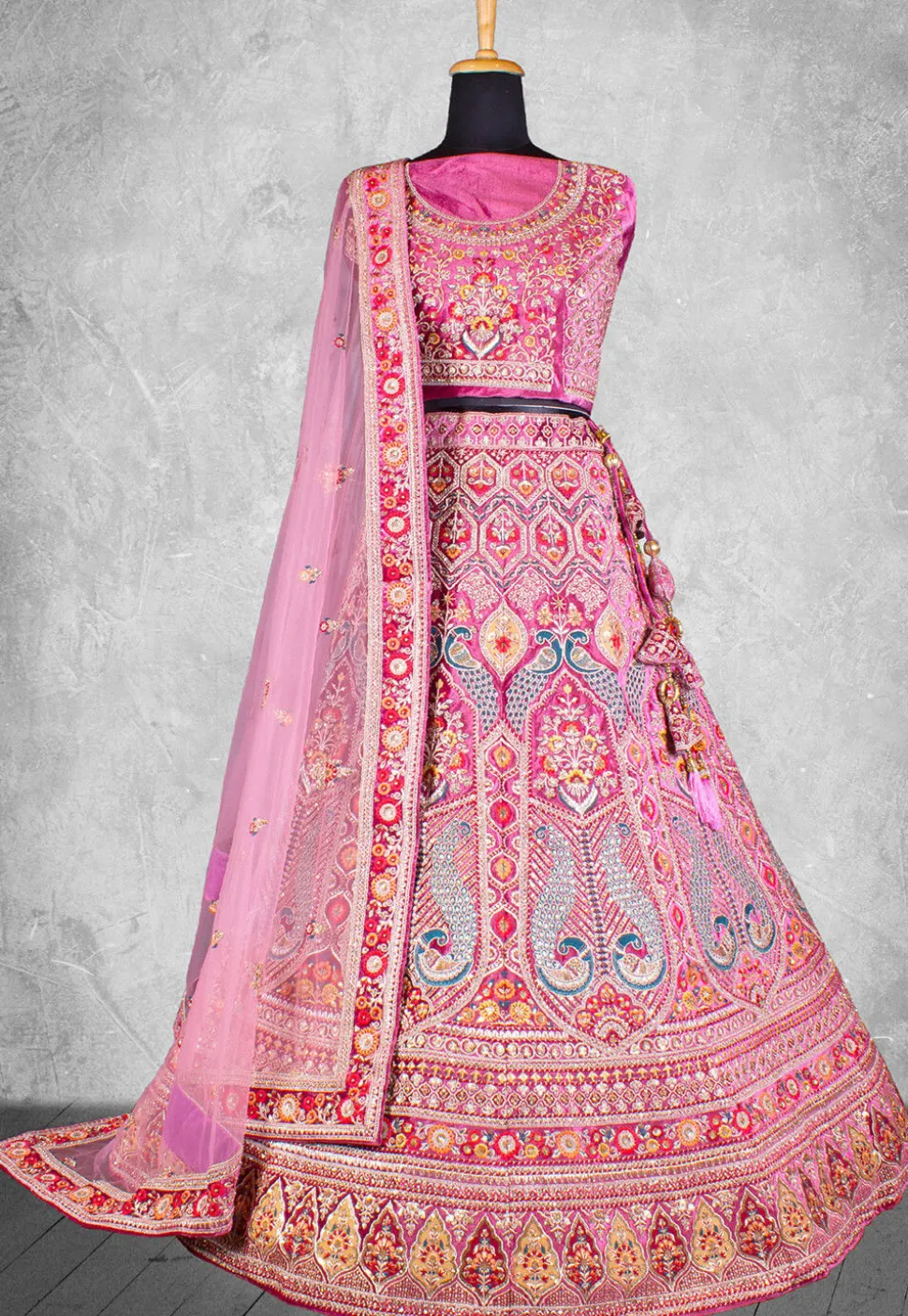 Embroidered Velvet Lehenga in Pink