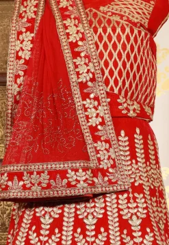 Embroidered Velvet Lehenga in Red