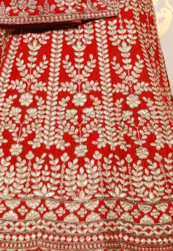 Embroidered Velvet Lehenga in Red