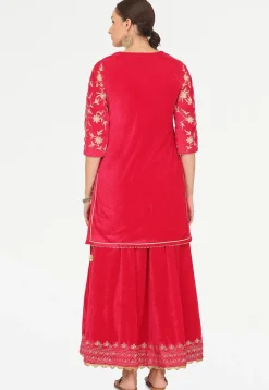 Embroidered Velvet Lehenga in Pink