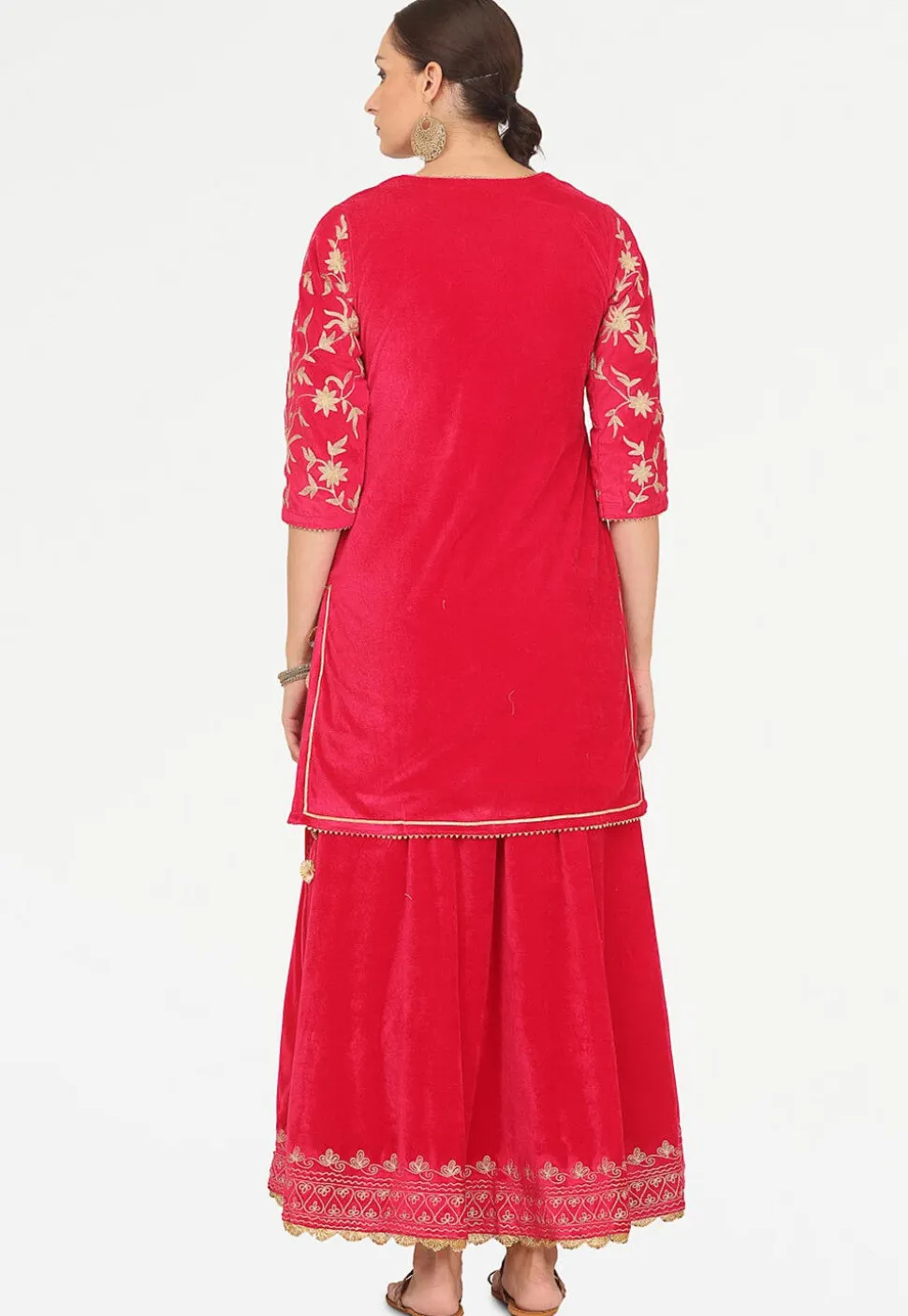 Embroidered Velvet Lehenga in Pink