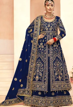 Embroidered Velvet Lehenga in Royal Blue