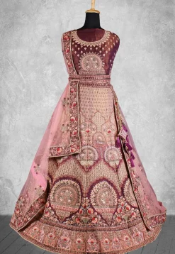 Embroidered Velvet Lehenga in Peach