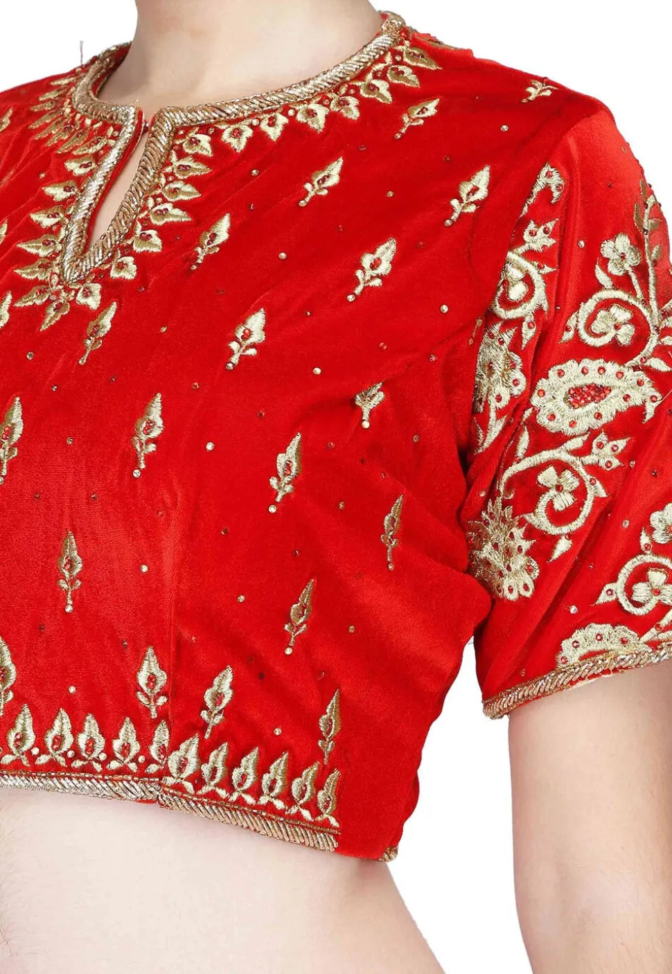 Embroidered Velvet Lehenga in Red