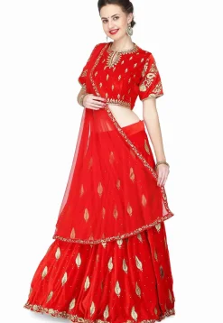 Embroidered Velvet Lehenga in Red