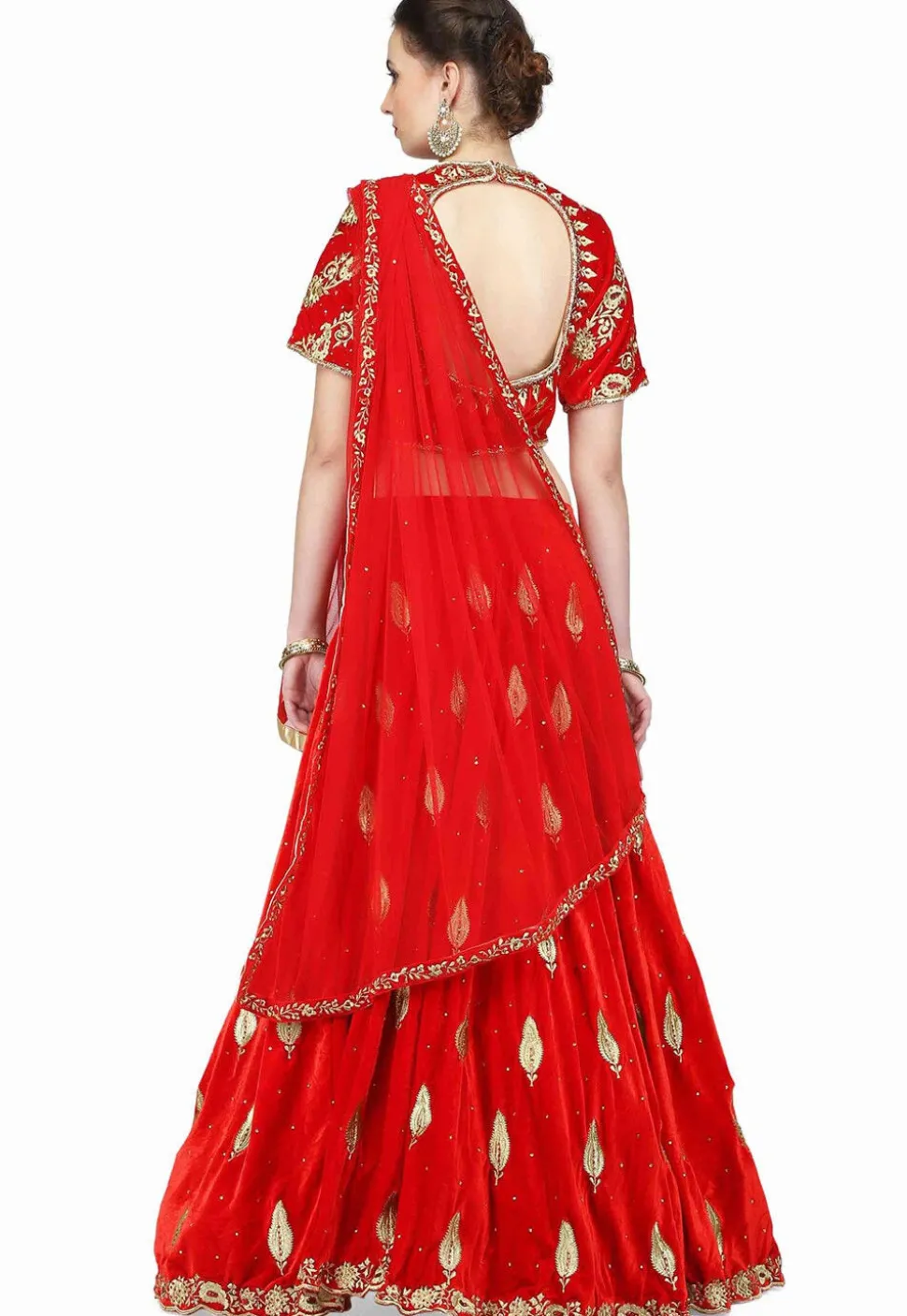 Embroidered Velvet Lehenga in Red