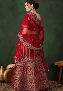 Embroidered Velvet Lehenga in Red