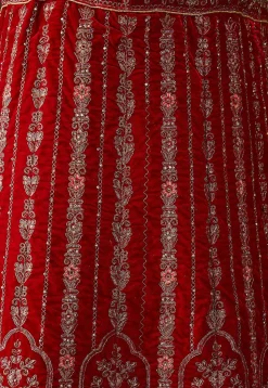 Embroidered Velvet Lehenga in Red