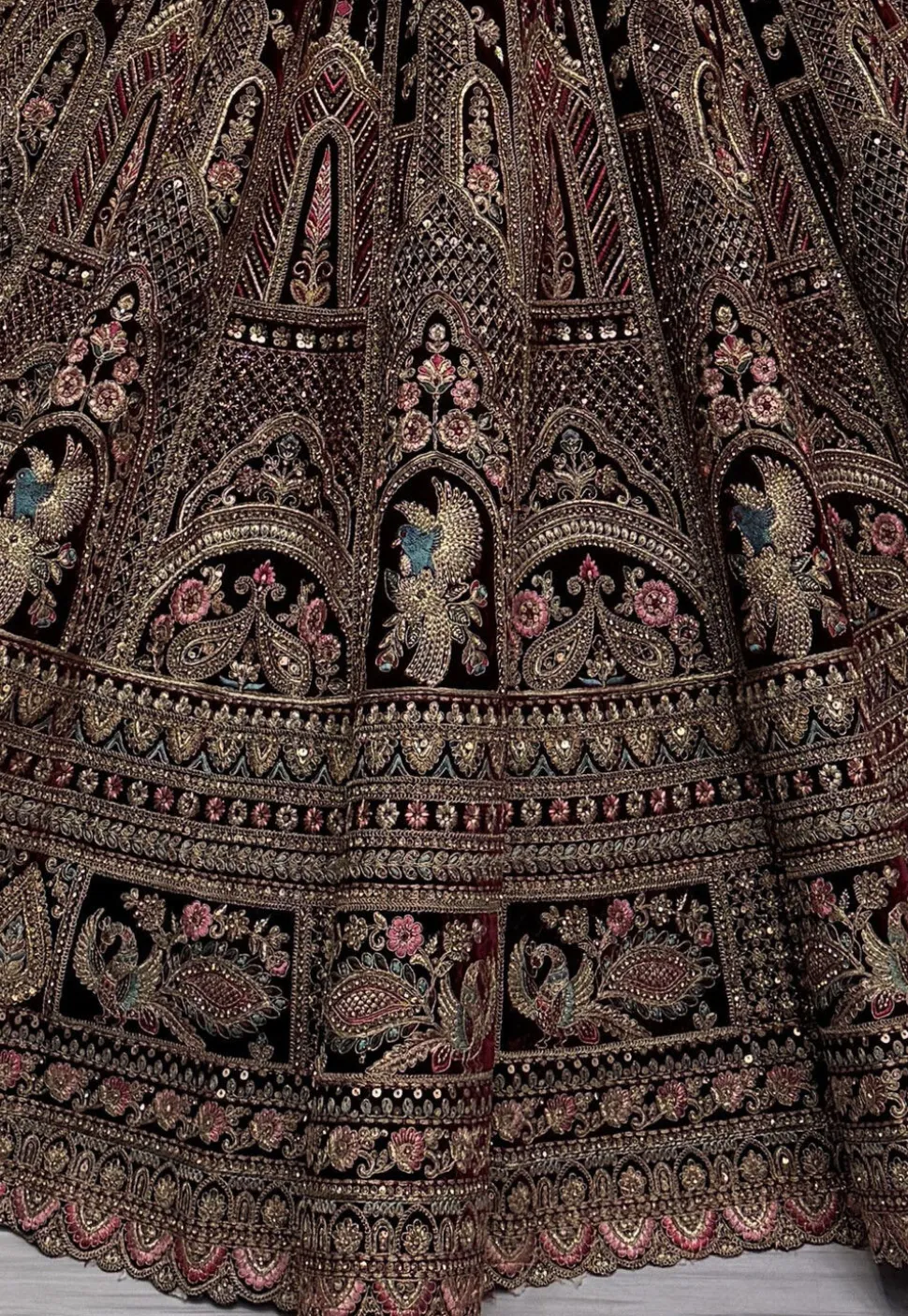 Embroidered Velvet Lehenga in Maroon