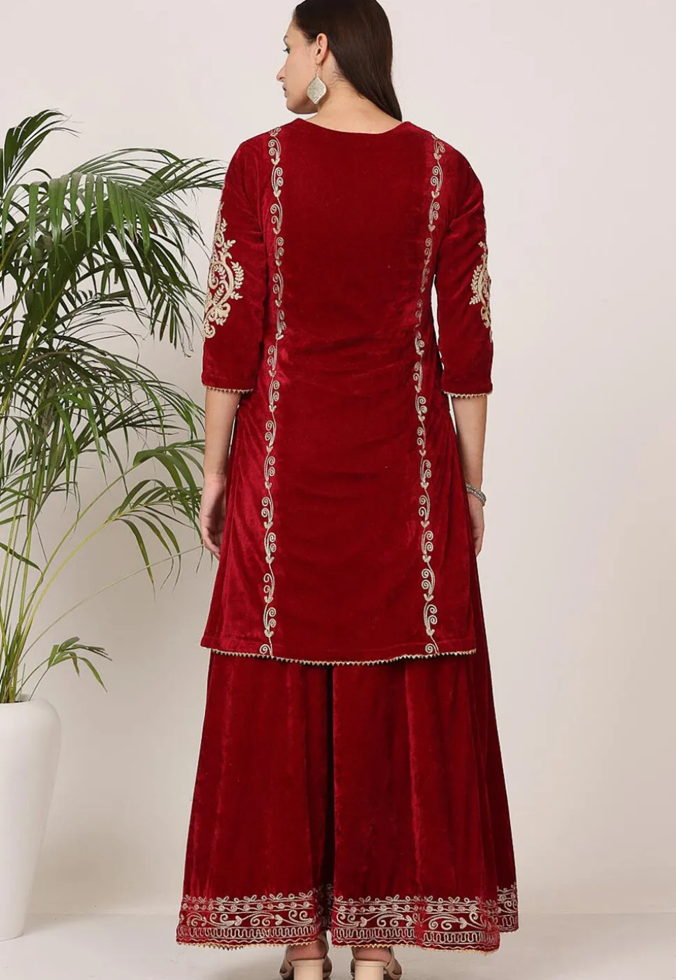 Embroidered Velvet Lehenga in Maroon