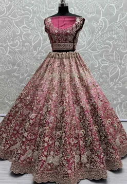 Embroidered Velvet Lehenga in Pink