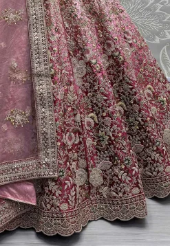 Embroidered Velvet Lehenga in Pink