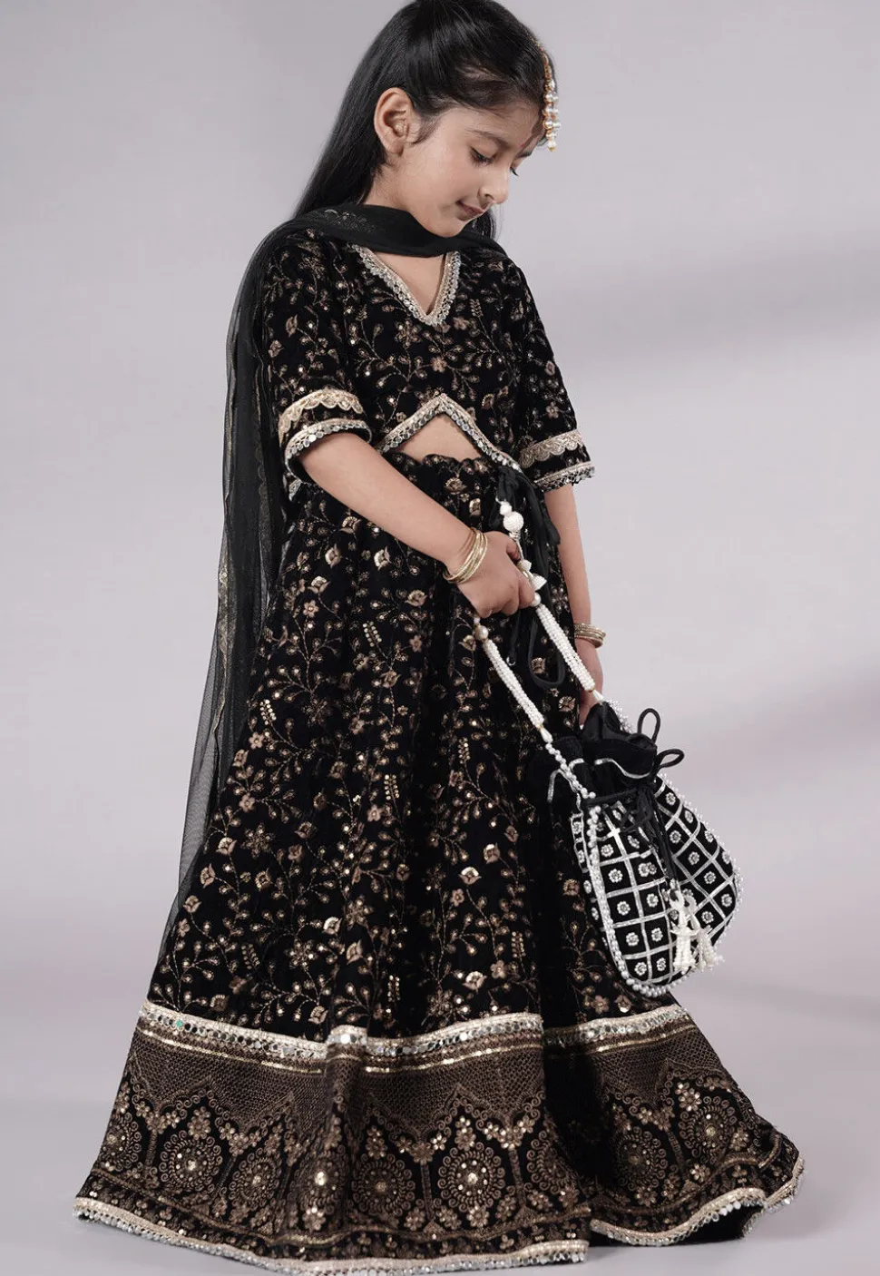 Embroidered Velvet Lehenga in Black