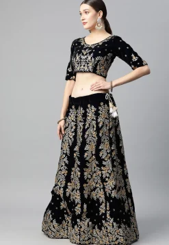Embroidered Velvet Lehenga in Black