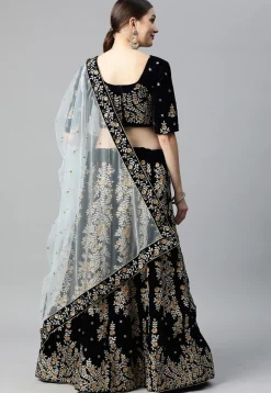 Embroidered Velvet Lehenga in Black