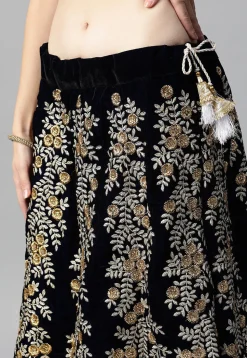 Embroidered Velvet Lehenga in Black