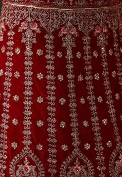 Embroidered Velvet Lehenga in Maroon
