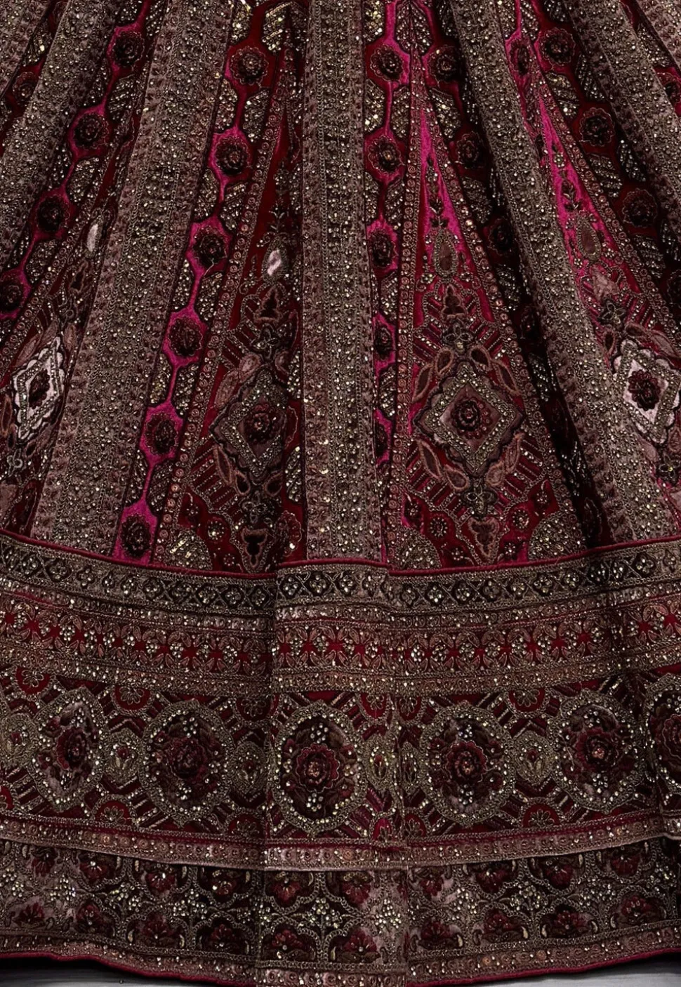 Embroidered Velvet Lehenga in Fuchsia