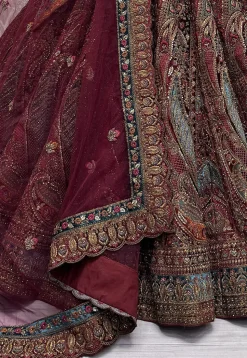 Embroidered Velvet Lehenga in Maroon