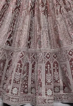 Embroidered Velvet Lehenga in Pink