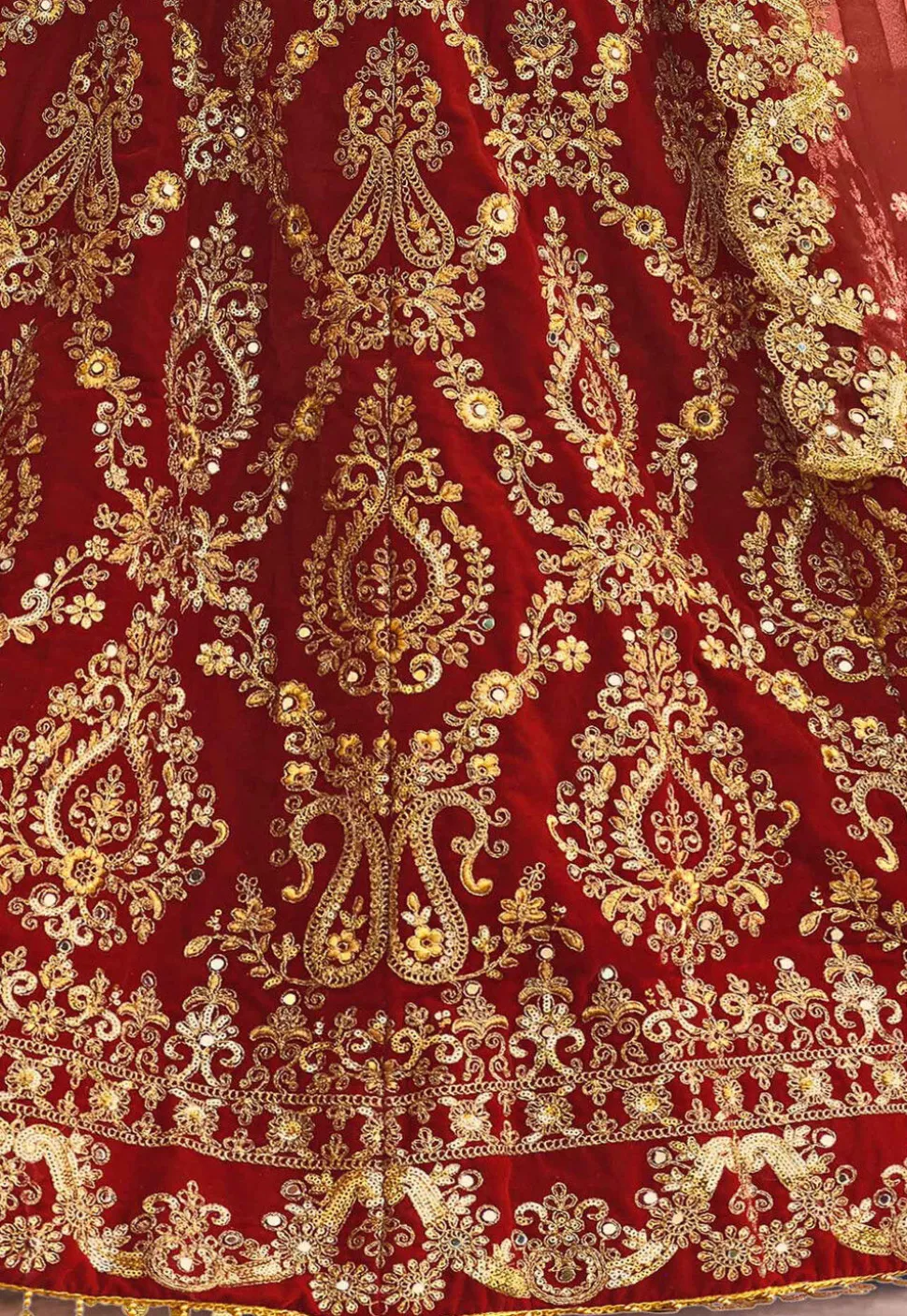 Embroidered Velvet Lehenga in Maroon