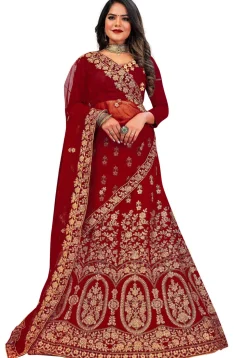 Embroidered Velvet Lehenga in Maroon