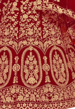 Embroidered Velvet Lehenga in Maroon