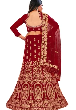 Embroidered Velvet Lehenga in Maroon