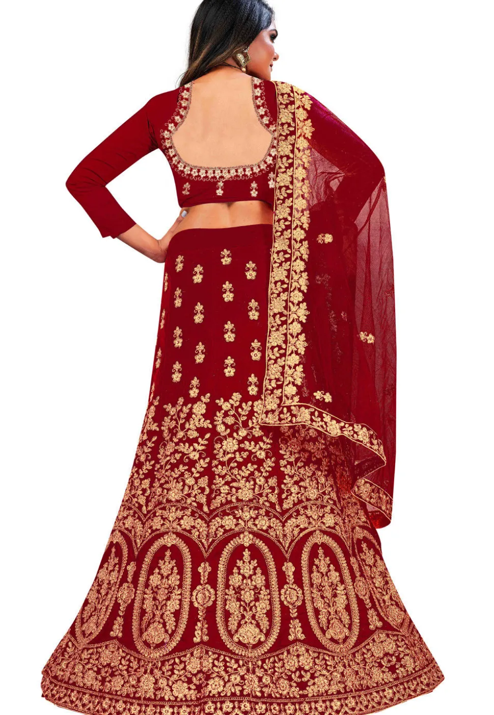 Embroidered Velvet Lehenga in Maroon