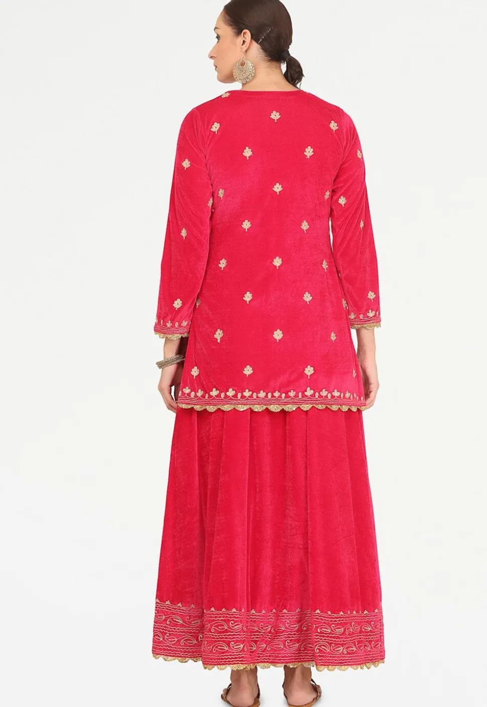 Embroidered Velvet Lehenga in Pink