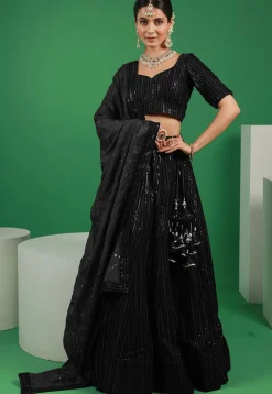 Embroidered Velvet Lehenga in Black