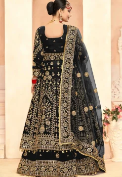 Embroidered Velvet Lehenga in Black