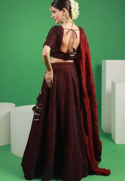Embroidered Velvet Lehenga in Maroon
