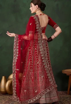 Embroidered Velvet Lehenga in Maroon