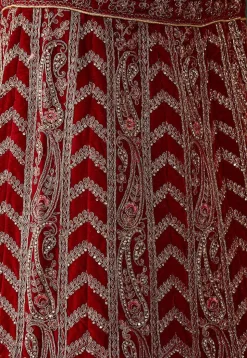 Embroidered Velvet Lehenga in Maroon