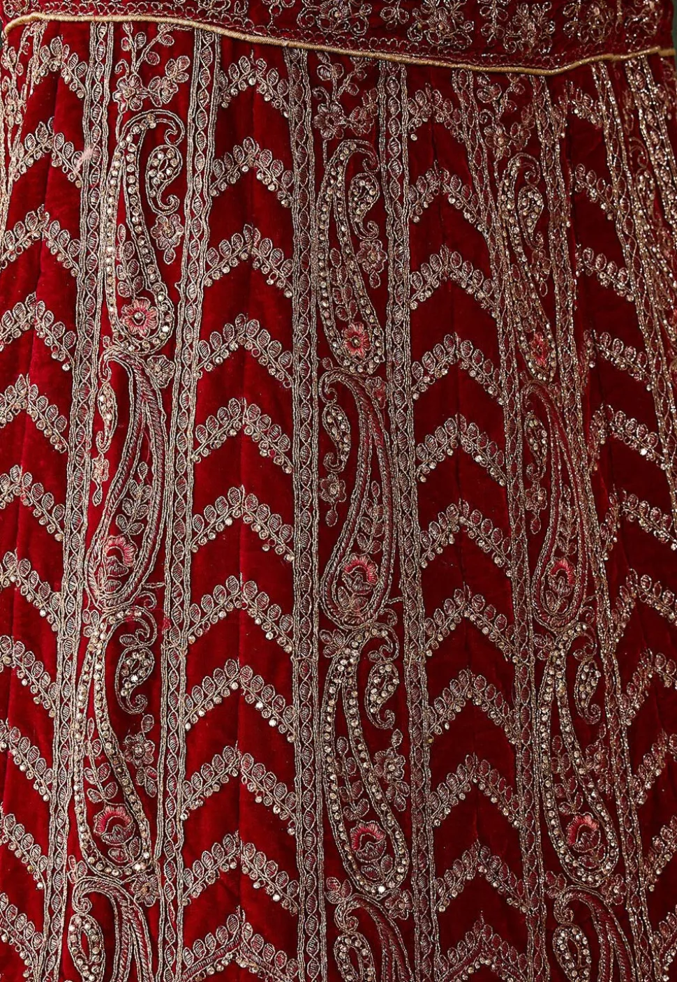 Embroidered Velvet Lehenga in Maroon