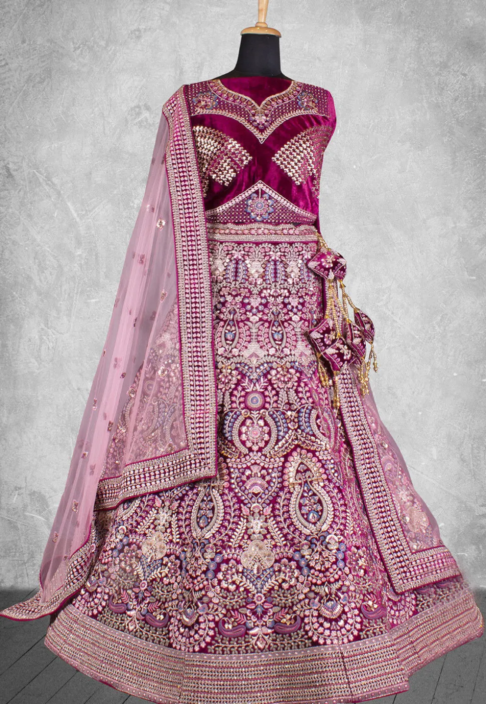 Embroidered Velvet Lehenga in Purple
