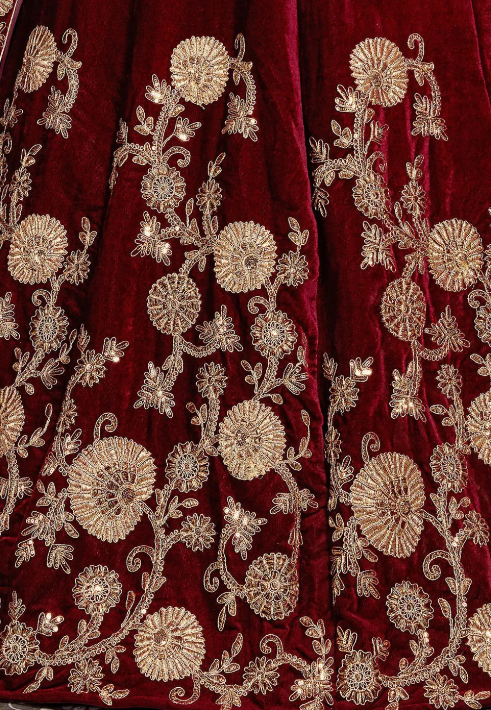 Embroidered Velvet Lehenga in Maroon